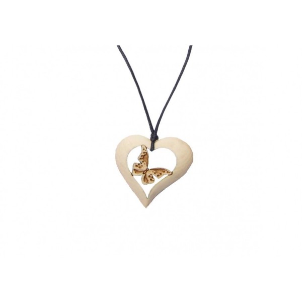 Collier en pin coeur et papillon
