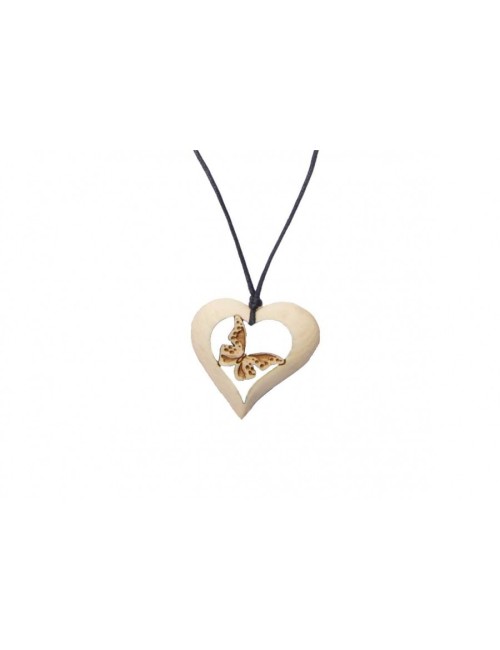 Collier en pin coeur et papillon