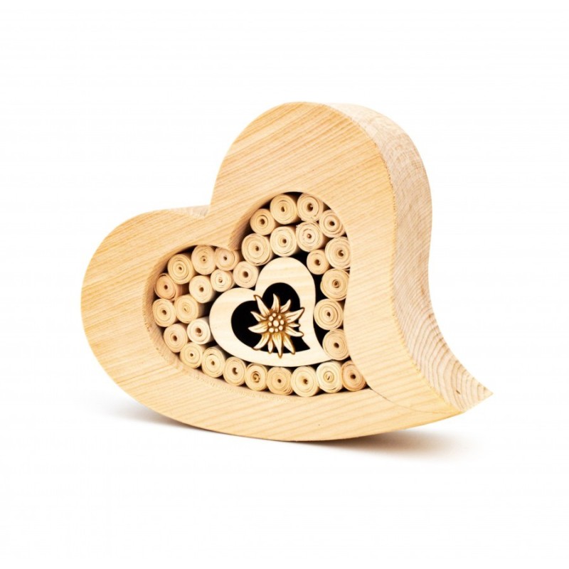 Coeur en pin Edelweiss et rouleaux 14 cm