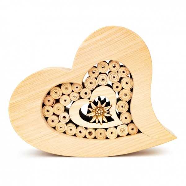 Coeur en pin Edelweiss et rouleaux 14 cm