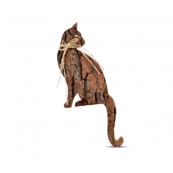 Déco en écorce: chat assis grand