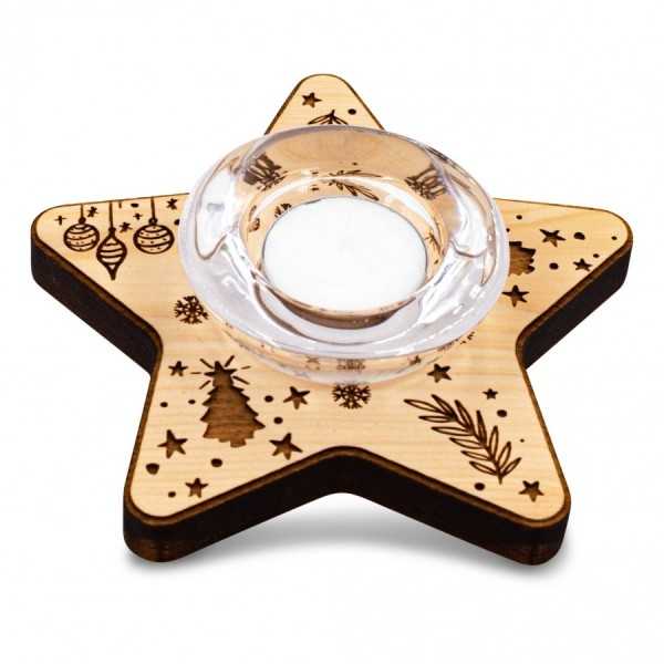 Photophore Noël étoile en pin cembro