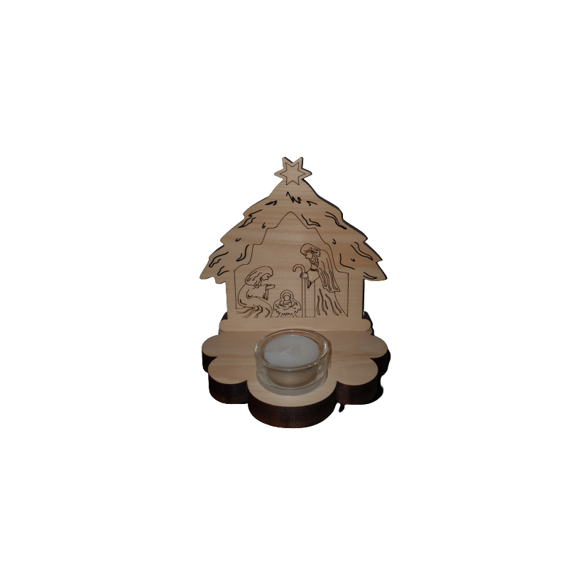 Nativity tealight holder in pine wood
