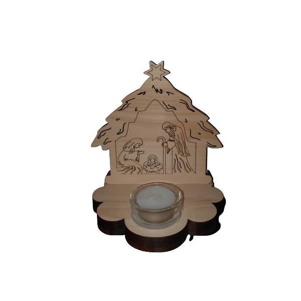 Nativity tealight holder in pine wood