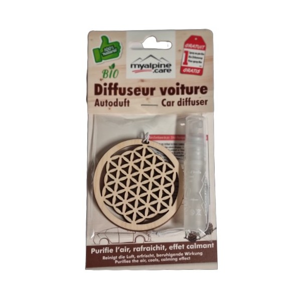 Diffuseur pour voiture Fleur de vie - 100% naturel et bio