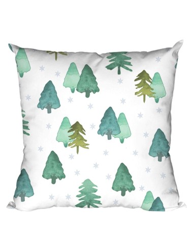 Coussin pin arolle motif sapin blanc/vert 25x25cm