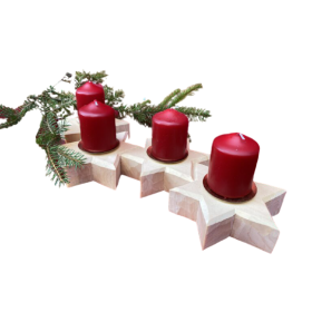 Bougeoir en Pin 4 étoiles + bougies