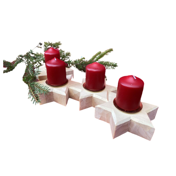 Bougeoir en Pin 4 étoiles + bougies