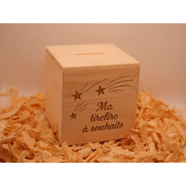 Tirelire artisanale pin d’arolle – À souhaits | 10×10,5 cm
