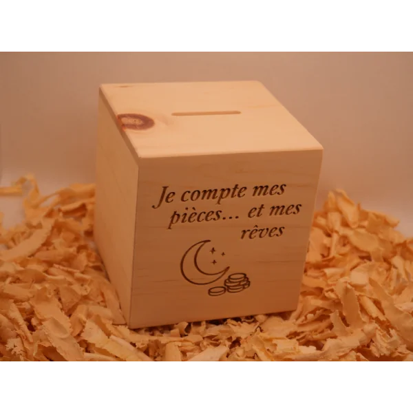 Handgefertigte Spardose Zirbenkiefer - Folies à deux | 10×10,5 cm