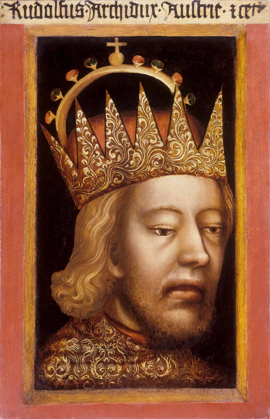 Portrait du duc Rodolphe IV d'Autriche, peint de son vivant, vers 1360-1365 (Musée de la cathédrale de Vienne).